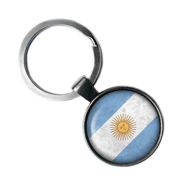 Argentina Argentinian Flag Antique Silver Keychain