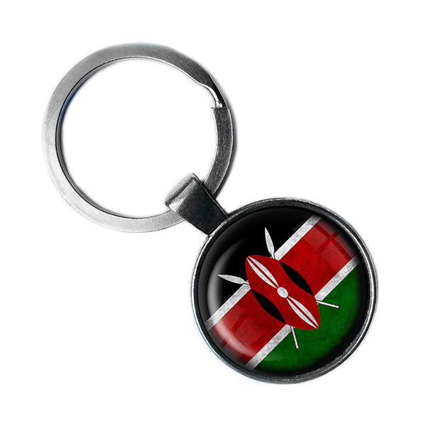Kenya Kenyan Flag Antique Silver Keychain