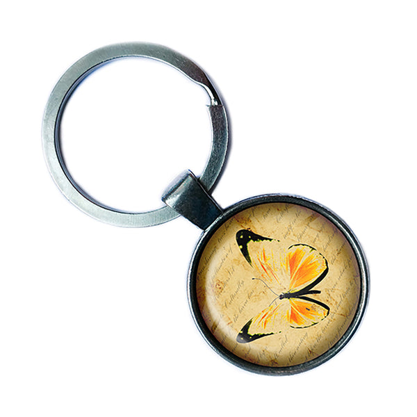 Yellow Butterfly Antique Silver Keychain