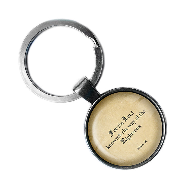 Psalm 1:6 The LORD Knoweth the Way of the Righteous King James Version KJV Bible Antique Silver Keychain