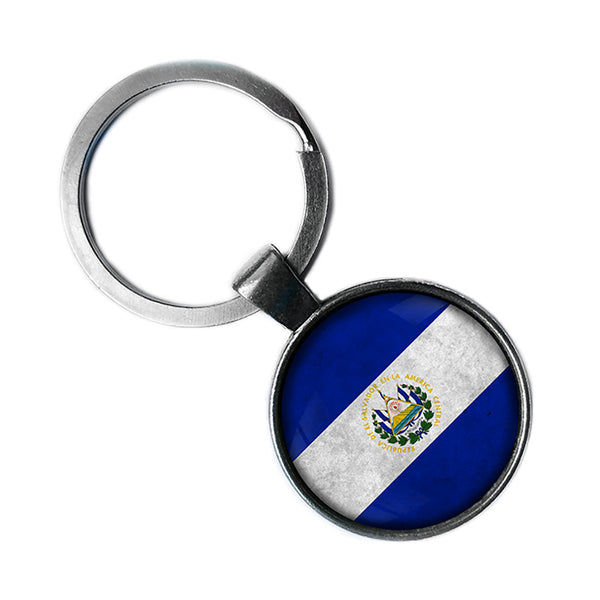 El Salvador Salvadoran Flag Antique Silver Keychain