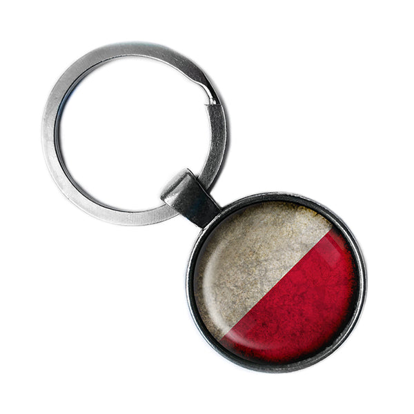 Poland Polish Polska Flag Antique Silver Keychain