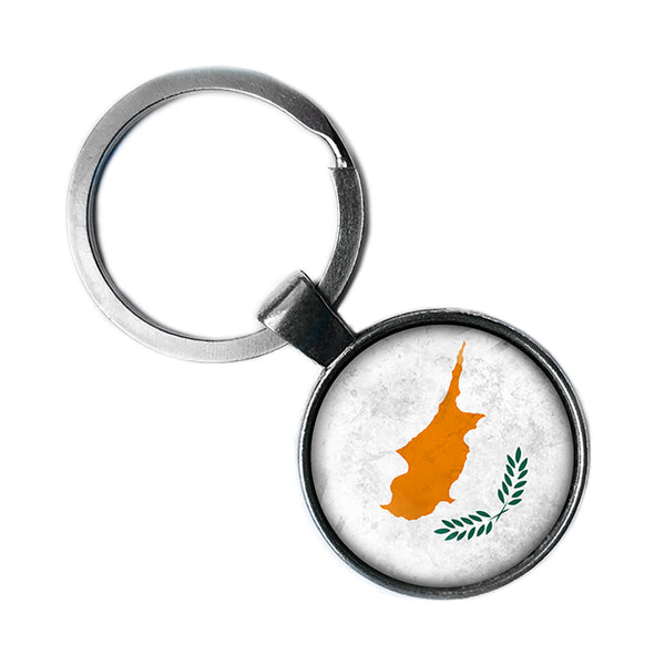 Cyprus Cypriot Flag Antique Silver Keychain