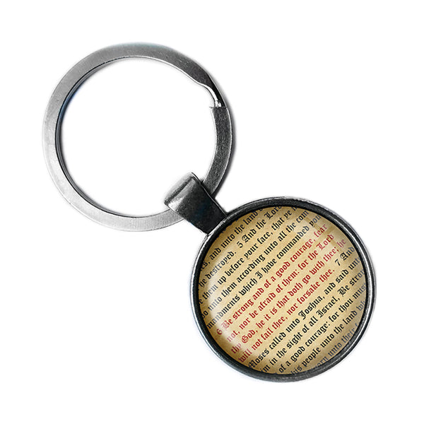 Deuteronomy 31:6 Be Strong and of a Good Courage King James Version KJV Bible Antique Silver Keychain