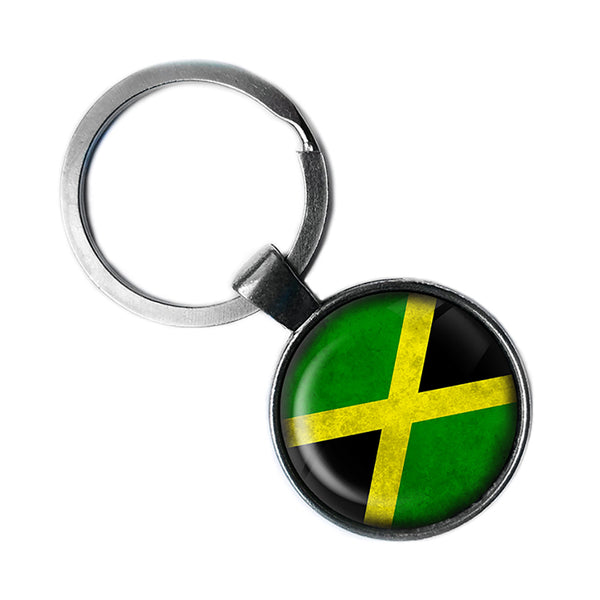 Jamaica Jamaican Flag Antique Silver Keychain
