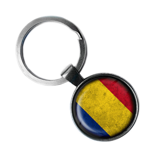 Romania Romanian Flag Antique Silver Keychain