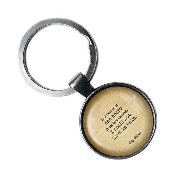 Emily Dickinson Stop One Heart from Breaking Antique Silver Keychain