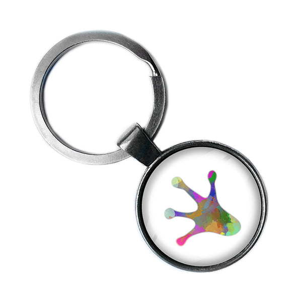 Frog Paw Print Rainbow Watercolor Antique Silver Keychain