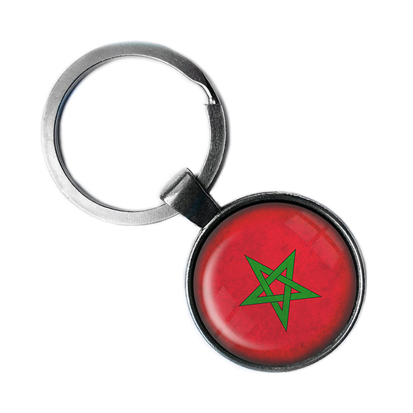 Morocco Moroccan Flag Antique Silver Keychain