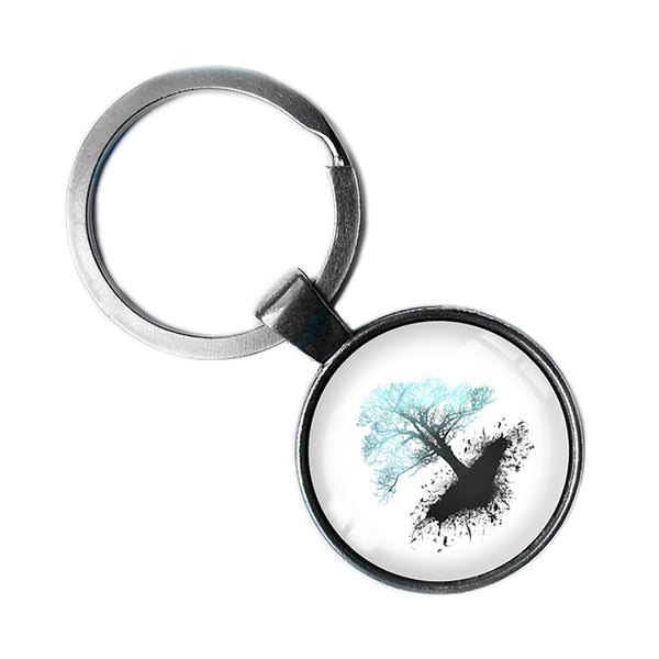 Lightning Blue Grunge Tree of Life Antique Silver Keychain