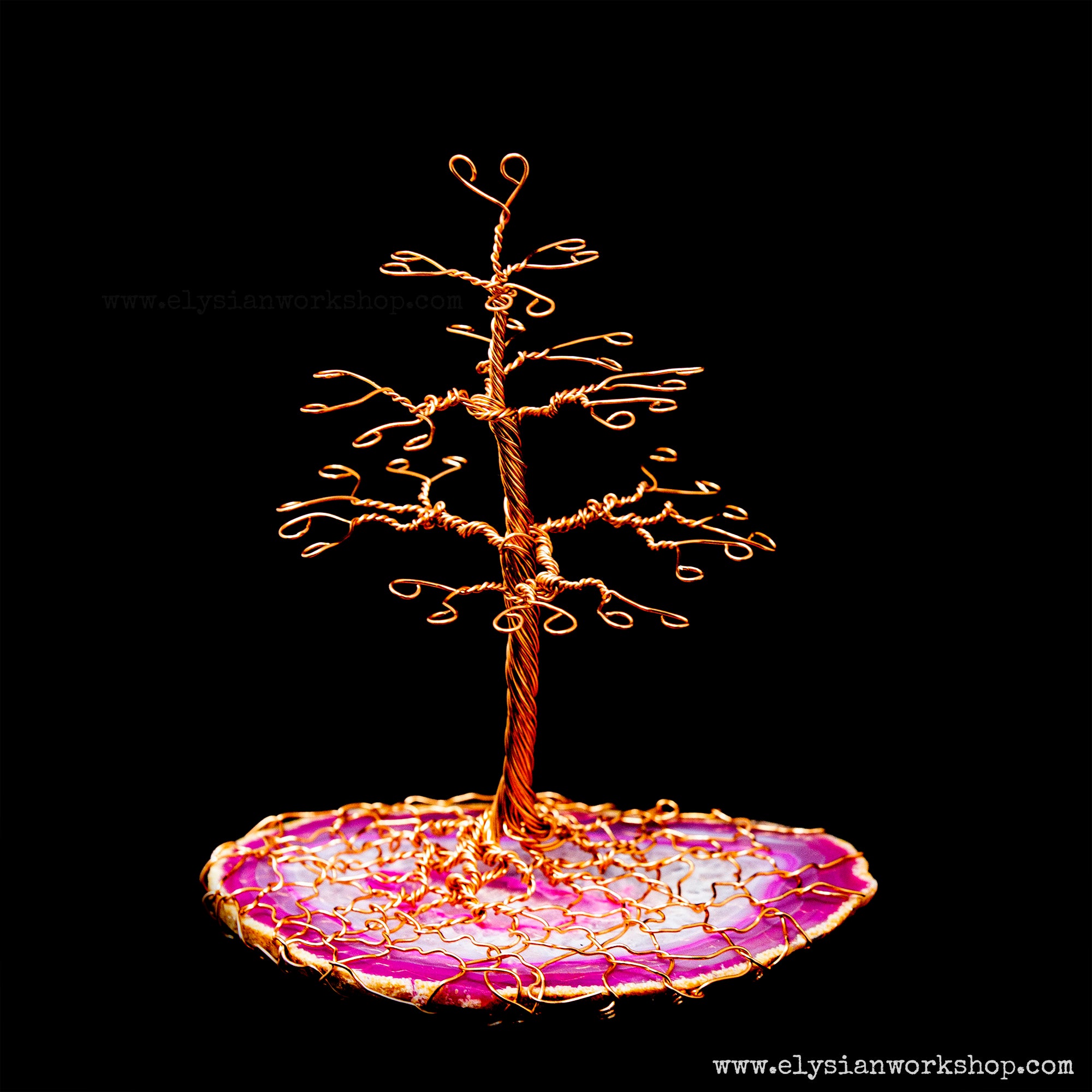 Medium Copper Wire and Pink Agate Crystal Jewelry Earring Tree Sculpture