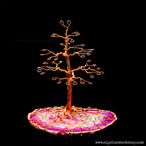 Medium Copper Wire and Pink Agate Crystal Jewelry Earring Tree Sculpture