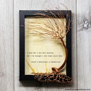 I Knew Who I Was Thing Morning Change Alice in Wonderland Hand Typed and Aged Page in Frame