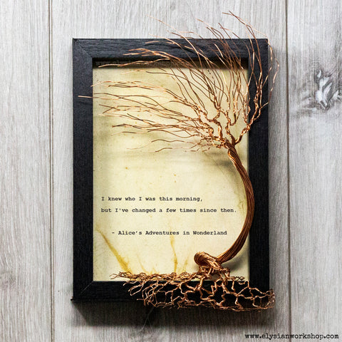 I Knew Who I Was Thing Morning Change Alice in Wonderland Hand Typed and Aged Page in Frame