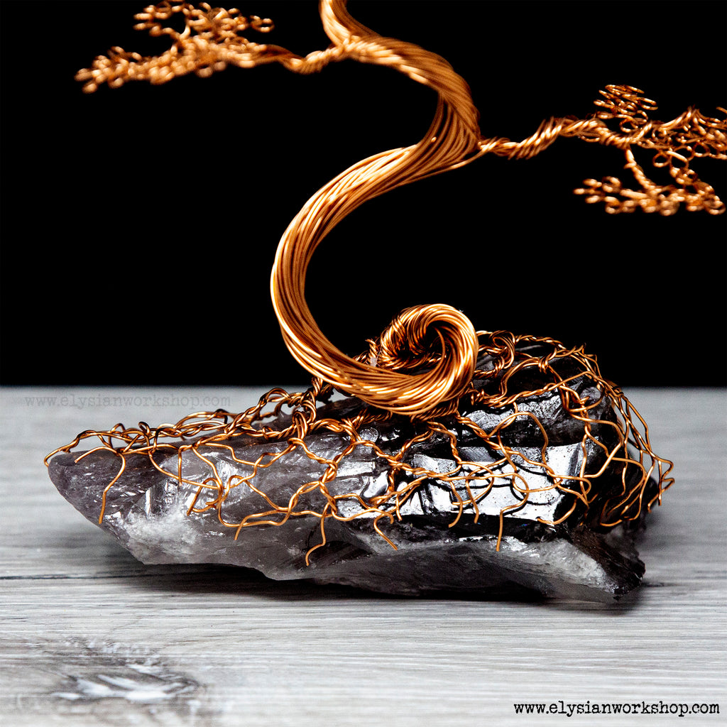 amethyst stone bonsai tree Copper Wire Wide Bonsai Tree Sculpture on Amethyst Crystal – Elysian Workshop