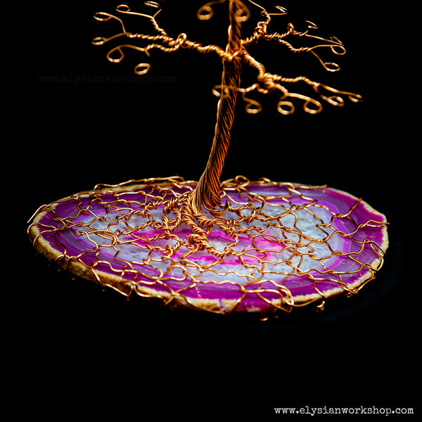Medium Copper Wire and Pink Agate Crystal Jewelry Earring Tree Sculpture
