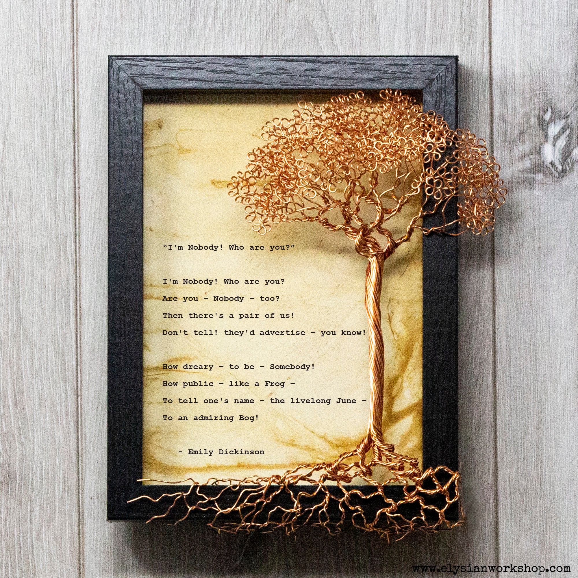 I'm Nobody Who are you Emily Dickinson Hand Typed and Aged Page in Frame