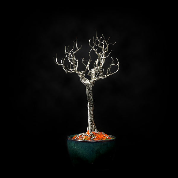 Fall - Tinned Copper Wire Bonsai in Bonsai Pot