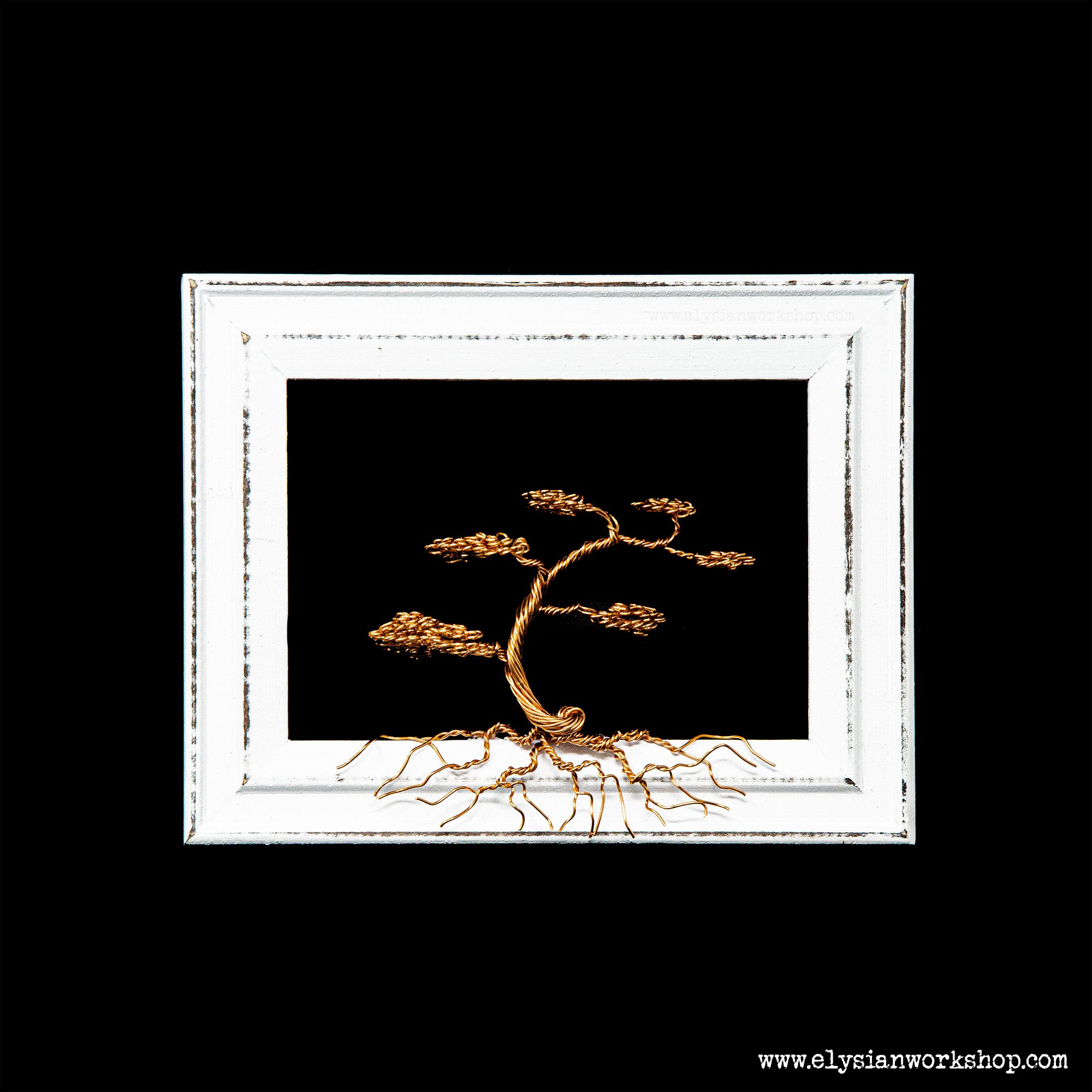 Bonsai Copper Wire Tree in Wood Picture Frame