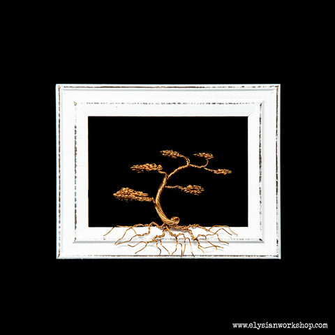 Bonsai Copper Wire Tree in Wood Picture Frame