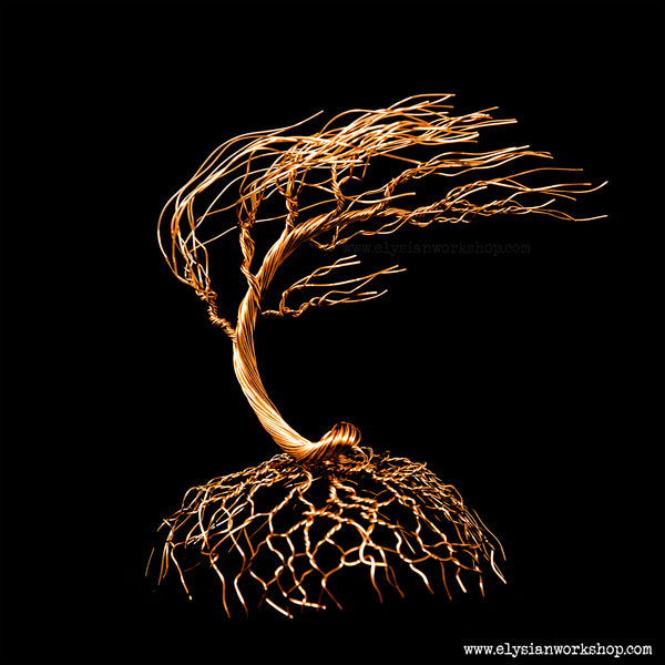Large Handmade Copper Wire Wind Swept Tree Sculpture