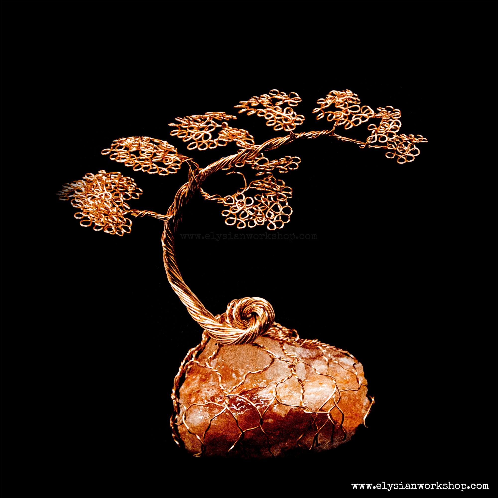 Mini Handmade Copper Wire Bonsai Cascade Tree Himalayan Rock Salt Crystal