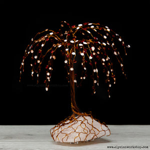 Queen of Hearts Red White Wire Willow Bonsai Tree Rose Quartz Crystal