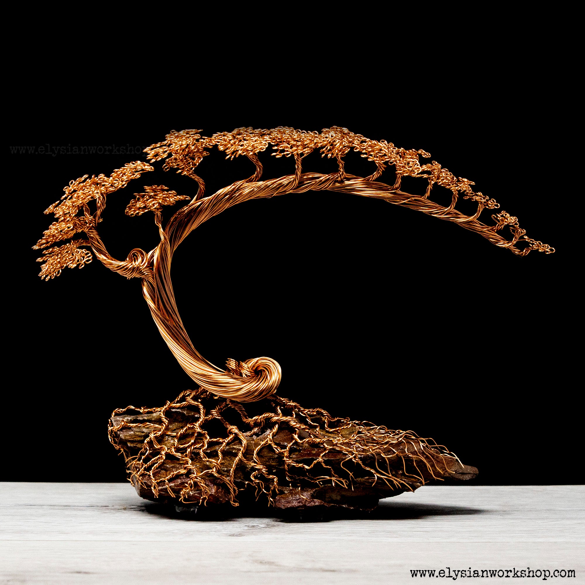 Extra Large Copper Wire Cascade Tree Sculpture on Ohko Dragon Stone