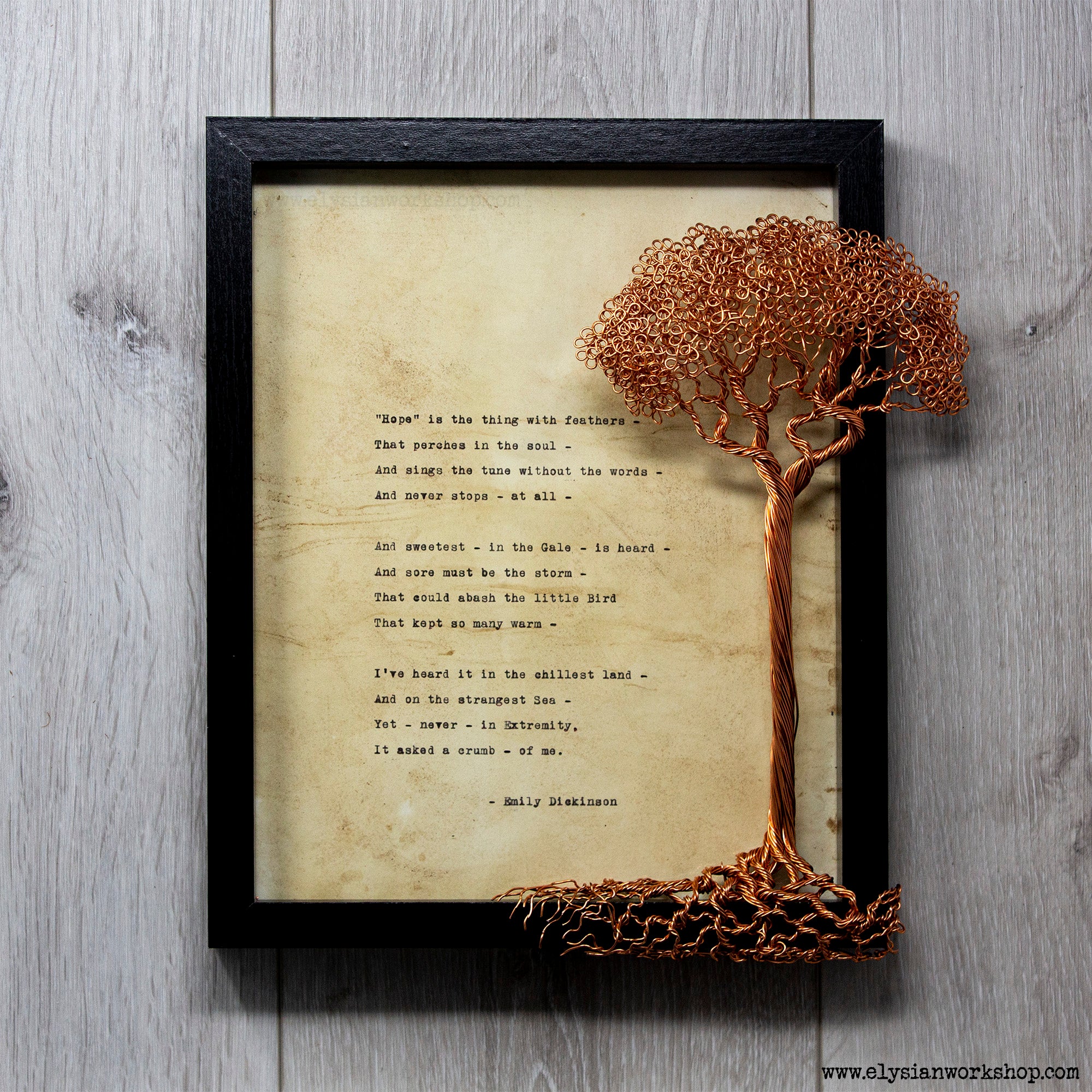 Hope is the Thing with Feathers Emily Dickinson Hand Typed and Aged Page in Frame