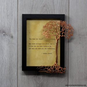 The Road Not Taken by Robert Frost Hand Typed and Aged Page in Frame