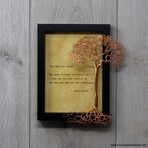 The Road Not Taken by Robert Frost Hand Typed and Aged Page in Frame