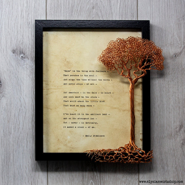 Hope is the Thing with Feathers Emily Dickinson Hand Typed and Aged Page in Frame