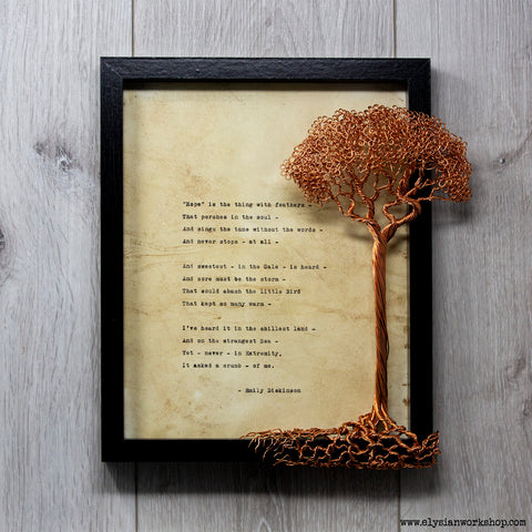 Hope is the Thing with Feathers Emily Dickinson Hand Typed and Aged Page in Frame