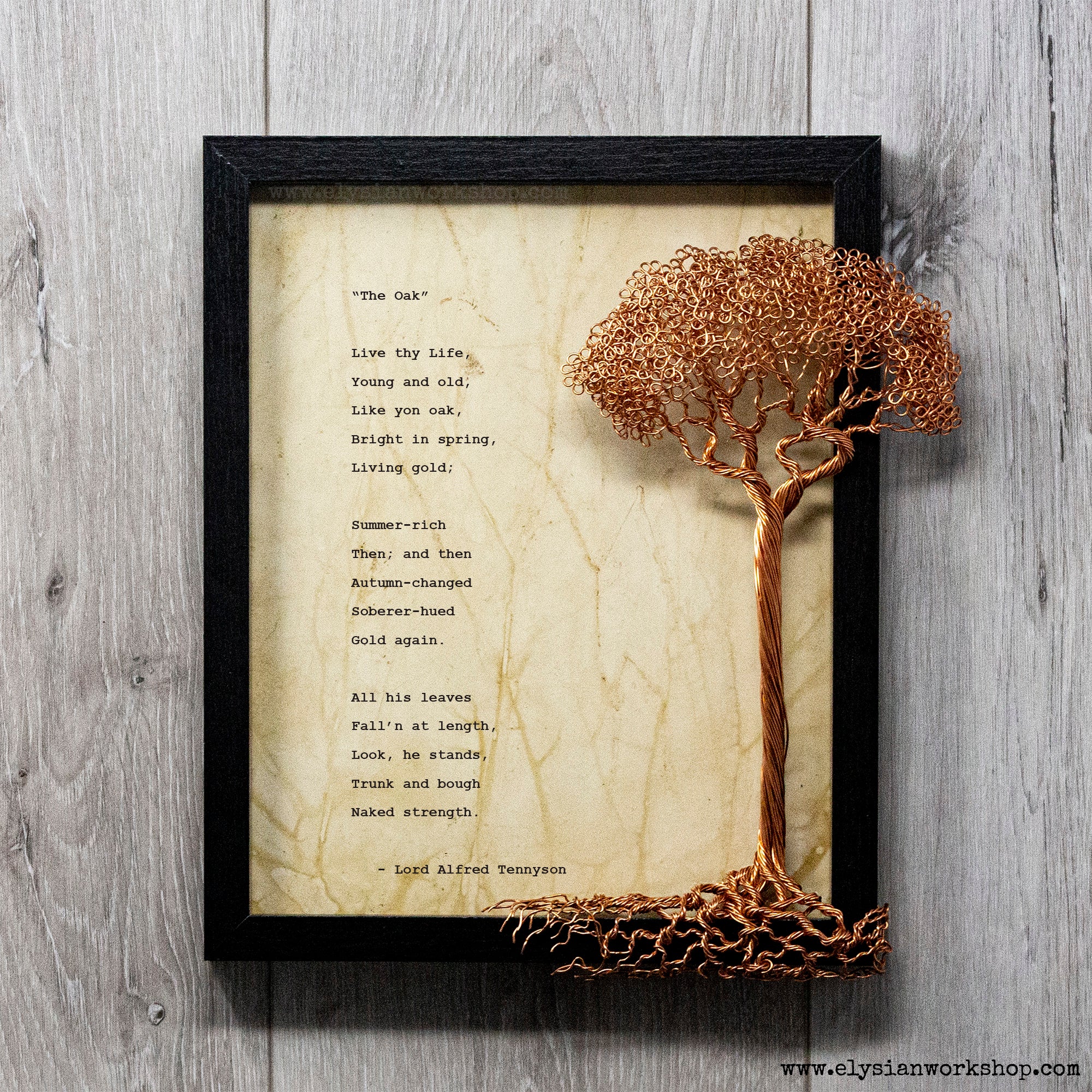 The Oak Lord Alred Tennyson Hand Typed and Aged Page in Frame