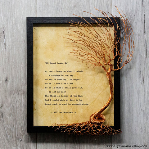 My Heart Leaps Up by William Wordsworth Hand Typed and Aged Page in Frame