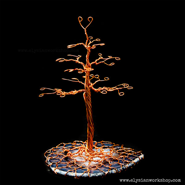 Medium Copper Wire and Grey Agate Crystal Jewelry Earring Tree Sculpture