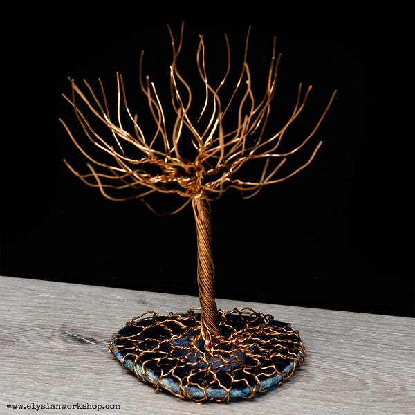 Copper Wire and Agate Crystal Jewelry Tree Sculpture