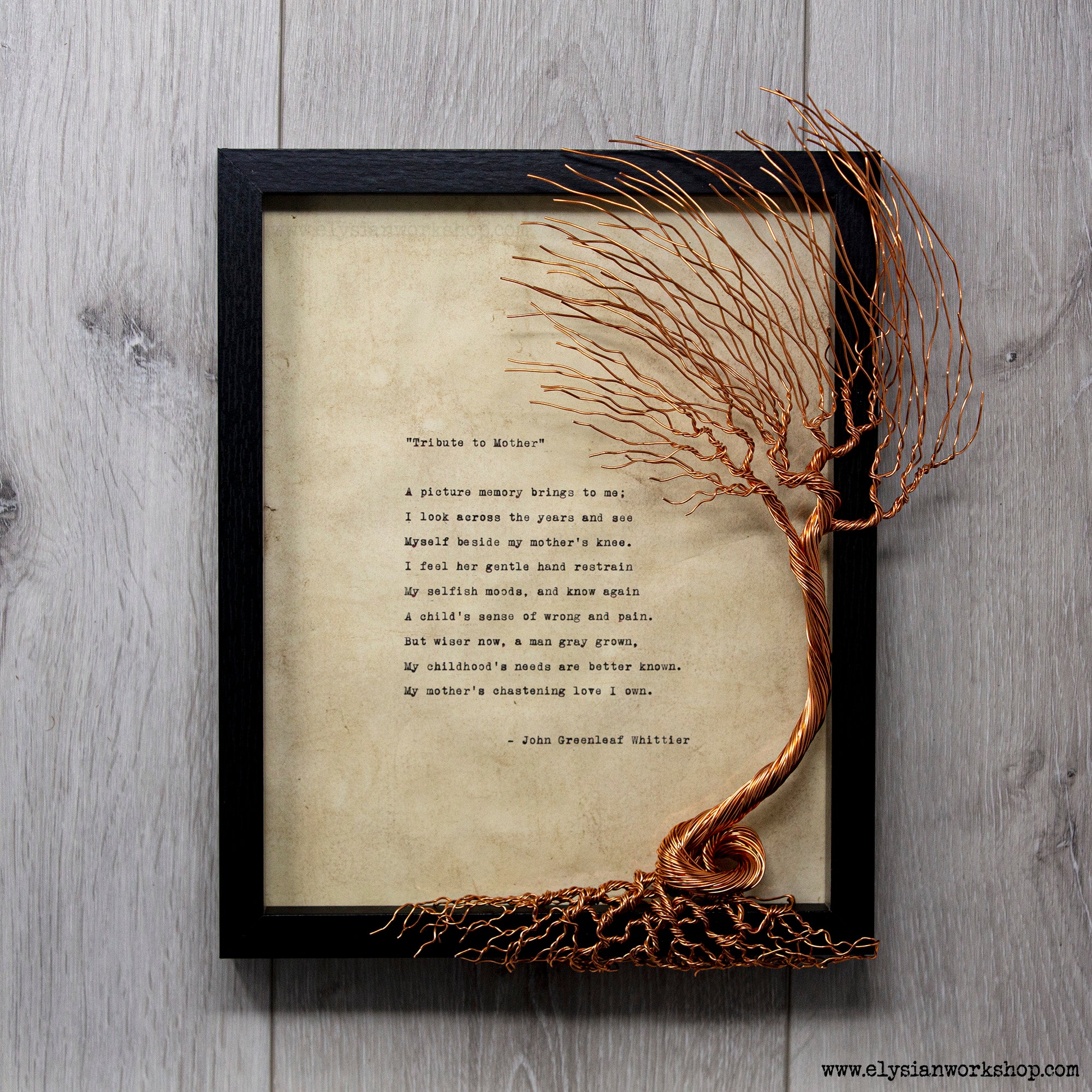 Tribute to Mother John Greenleaf Whittier Hand Typed and Aged Page in Frame