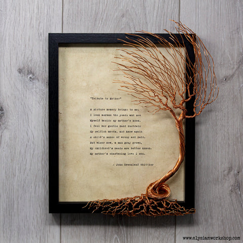 Tribute to Mother John Greenleaf Whittier Hand Typed and Aged Page in Frame